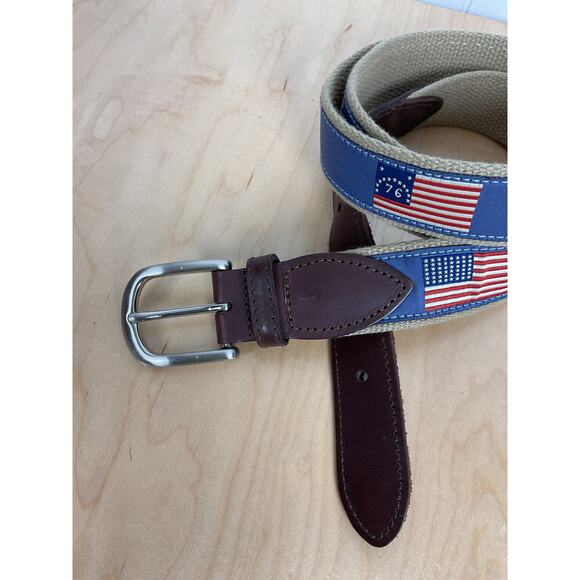 The Belted Cow Company Patriotic Men's Belt Navy and Tan - Picture 2 of 4